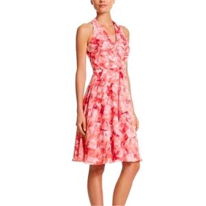 White House black market peach red‎ print summer spring dress 0